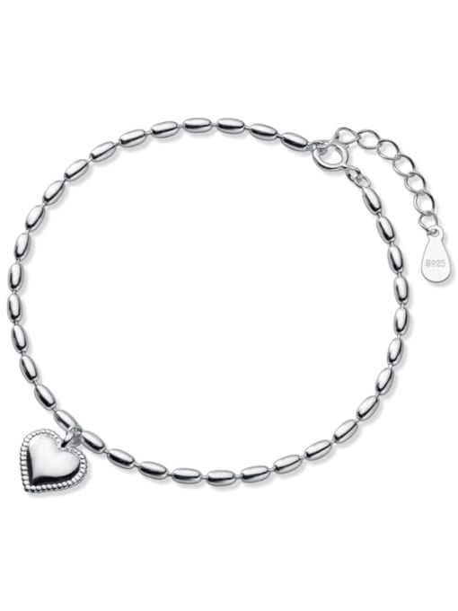 Rosh 925 Sterling Silver Bead Heart Minimalist Beaded Bracelet 3