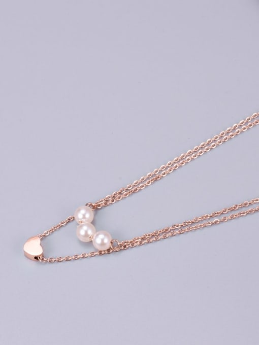 A TEEM Titanium Imitation Pearl White Heart Minimalist Multi Strand Necklace 3