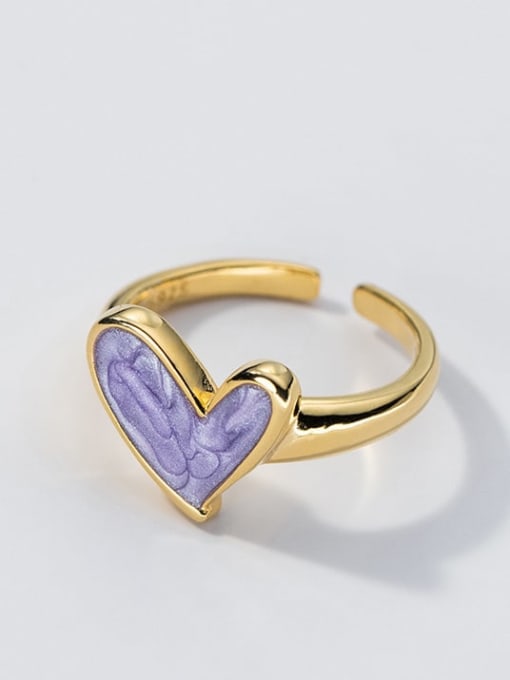 S925 Silver Ring Lac (Gold) 925 Sterling Silver Enamel Heart Minimalist Band Ring