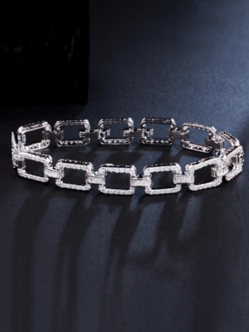 Platinum Brass Cubic Zirconia Hollow Geometric Luxury Bracelet