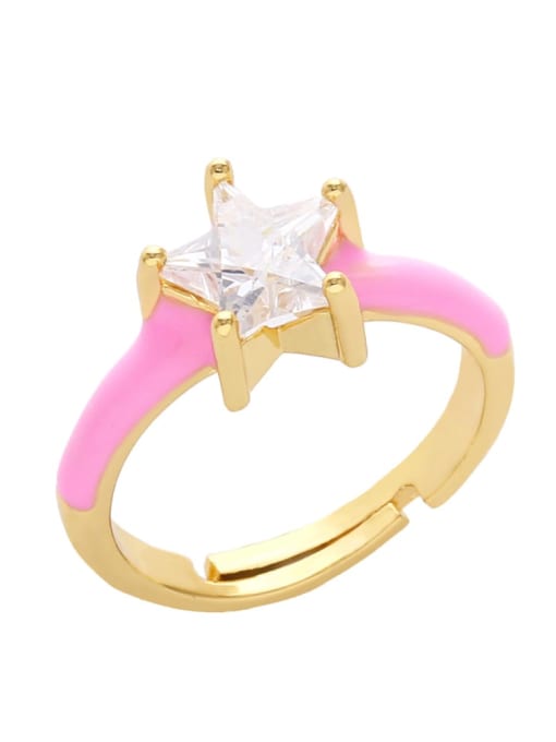 Pink Brass Cubic Zirconia Star Minimalist Band Ring