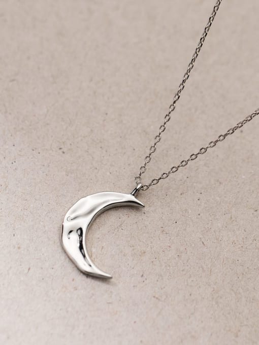 silver 925 Sterling Silver Moon Minimalist Necklace