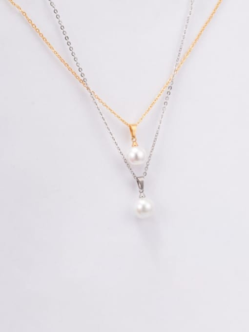 A TEEM Titanium Imitation Pearl White Round Minimalist Choker Necklace 2