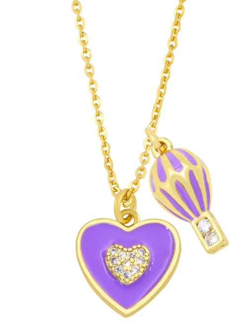 purple Brass Cubic Zirconia Enamel Heart Hip Hop Necklace