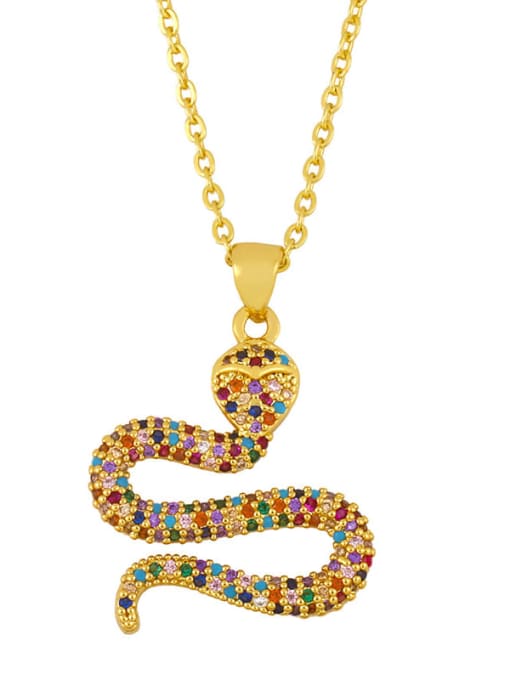 Color zirconium Brass Cubic Zirconia Snake Vintage  Pendant Necklace