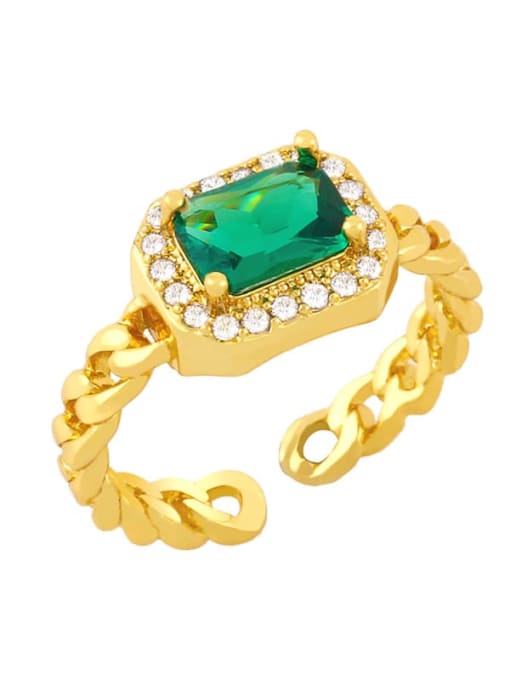 green Brass Glass Stone Geometric Vintage Band Ring