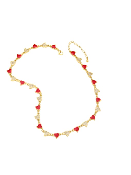 red Brass Cubic Zirconia Heart Minimalist Necklace