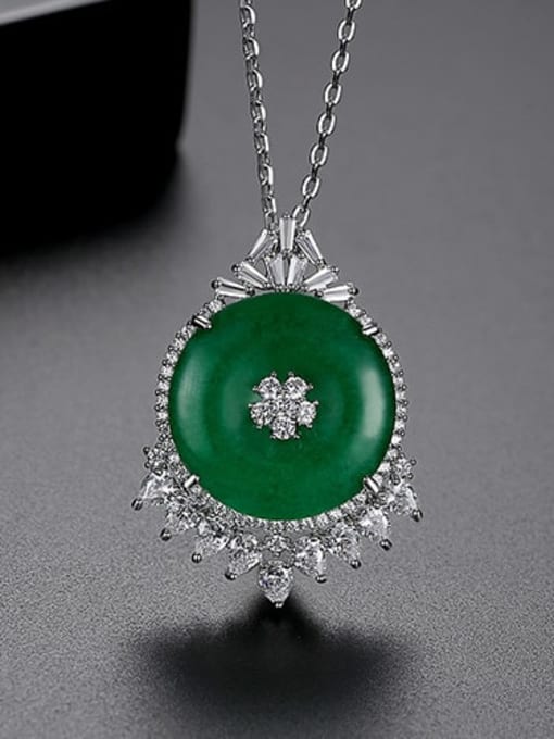 Platinum-t11i06 Copper Cubic Zirconia Green Necklace
