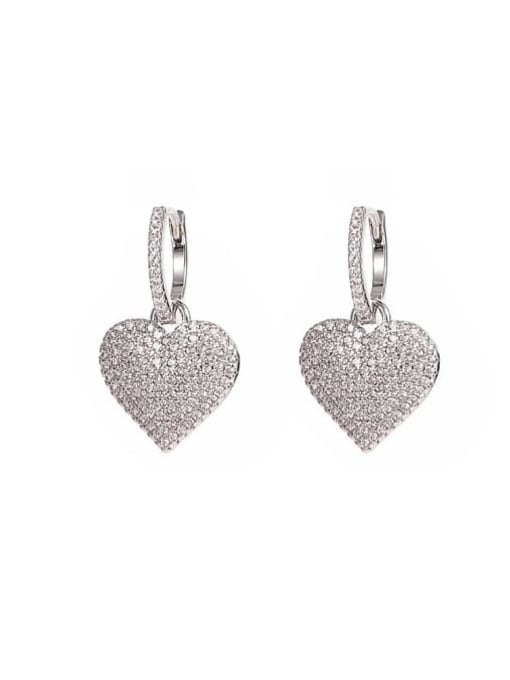 White zirconium platinum Brass Cubic Zirconia Heart Dainty Huggie Earring