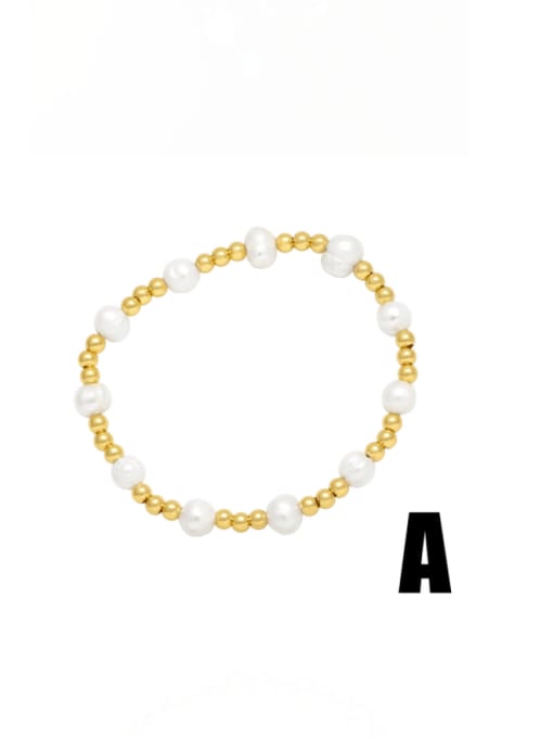 CC Brass Imitation Pearl Geometric Hip Hop Beaded Bracelet 1