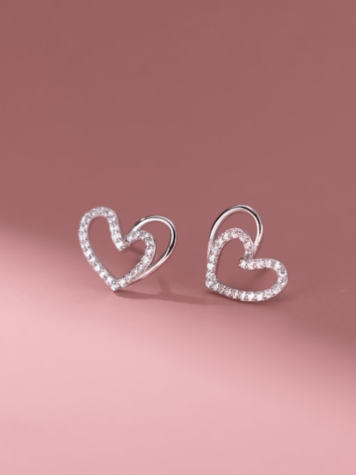 Silver 925 Sterling Silver Cubic Zirconia Heart Minimalist Stud Earring