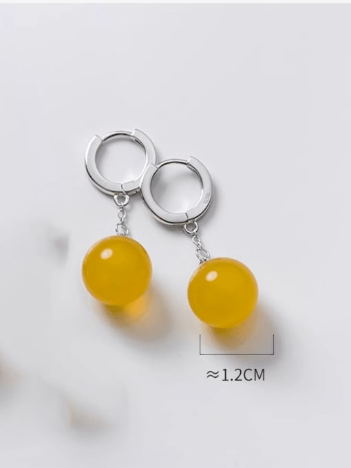 Yellow Pearl Silver Style 925 Sterling Silver Natural Stone Ball Minimalist Huggie Earring