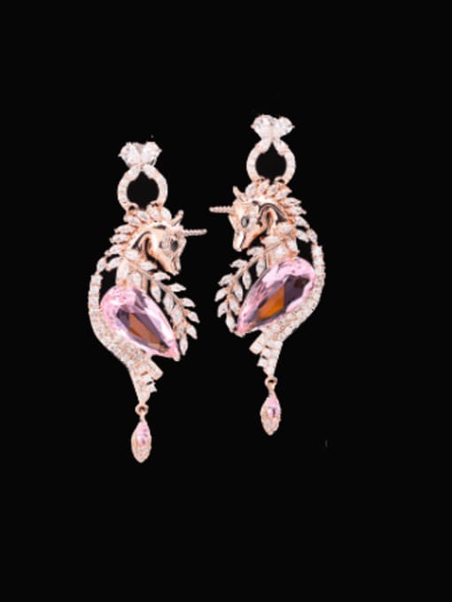 Pink Brass Cubic Zirconia Luxury Water Drop  Unicorn Cluster Earring