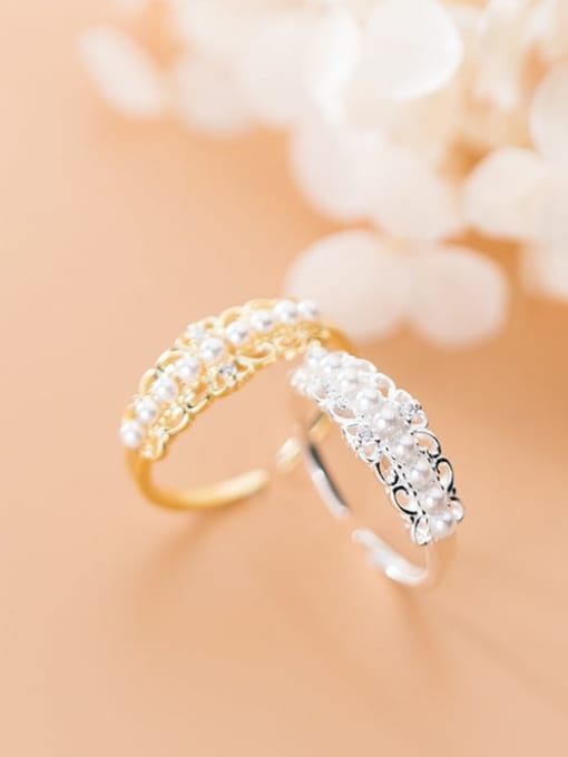 Rosh 925 Sterling Silver Imitation Pearl White Irregular Cute Free Size Ring