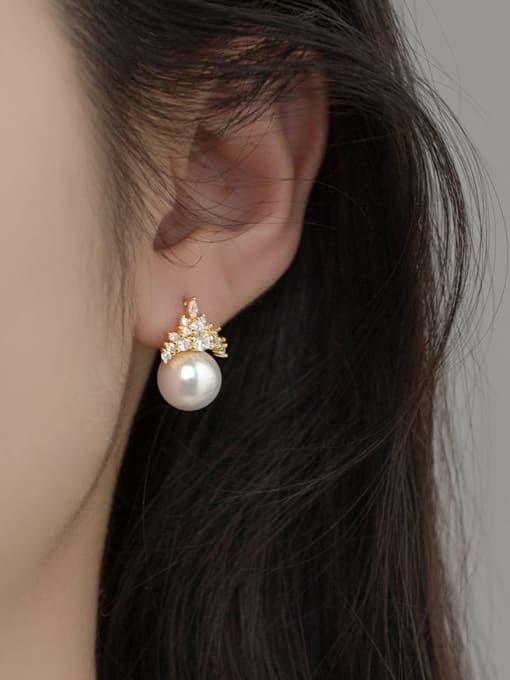 Rosh 925 Sterling Silver Imitation Pearl Crown Minimalist Stud Earring 1