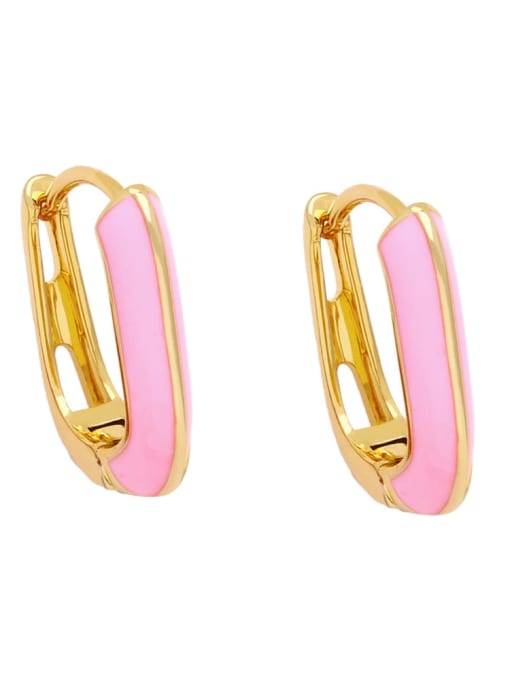 Pink Brass Enamel Geometric Minimalist Huggie Earring