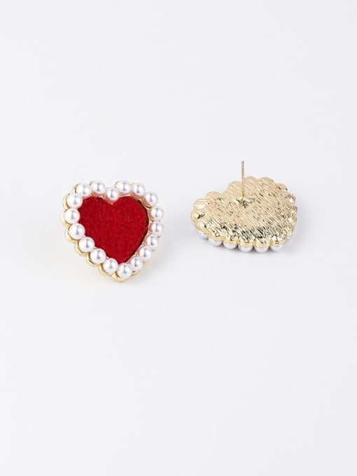 Girlhood Zinc Alloy Imitation Pearl White Heart Minimalist Stud Earrings 4