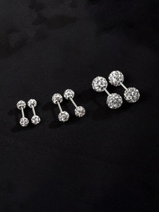 BeiFei Minimalism Silver 925 Sterling Silver Cubic Zirconia Round Bead Minimalist Stud Earring 3
