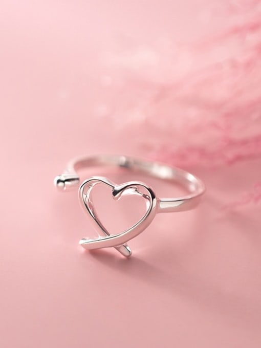 Rosh 925 Sterling Silver Hollow Line Heart Minimalist Band Ring 0