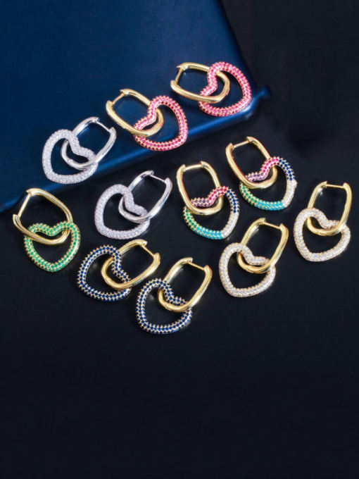 L.WIN Brass Cubic Zirconia Heart Luxury Cluster Earring