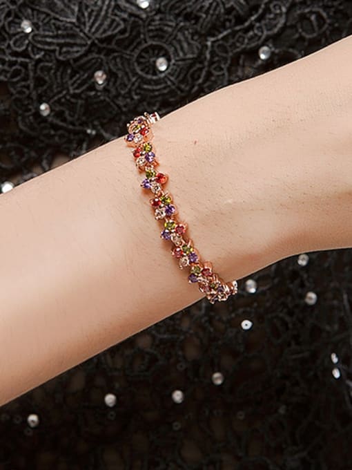 BLING SU Copper Cubic Zirconia Multi Color Flower Luxury Bracelet 1
