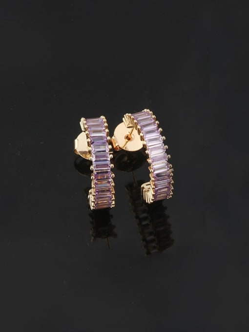 violet Brass Cubic Zirconia Geometric Dainty Stud Earring