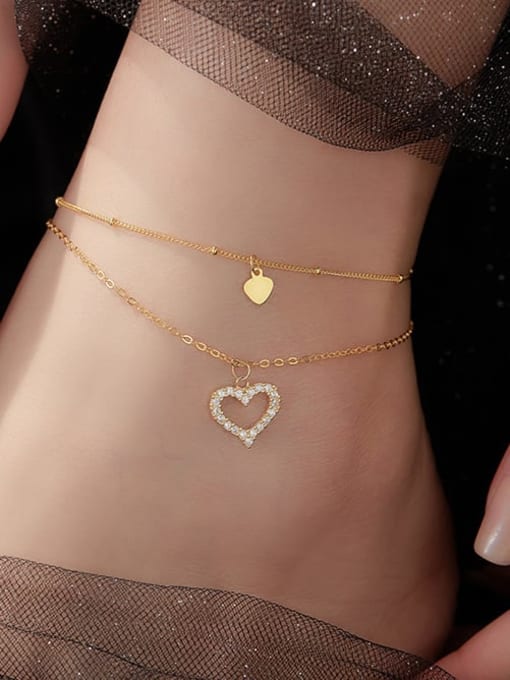 BeiFei Minimalism Silver 925 Sterling Silver  Minimalist Heart Double Layer Chain Anklet 1