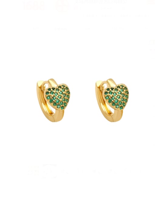 green Brass Cubic Zirconia Heart Hip Hop Huggie Earring
