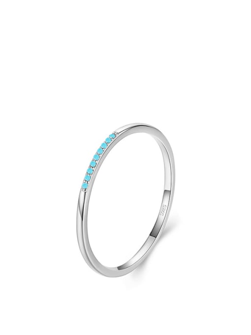 MODN 925 Sterling Silver Turquoise Round Minimalist Band Ring 2