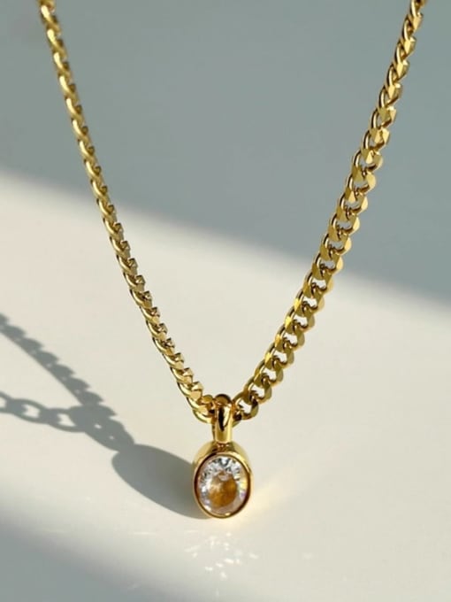 18K gold 39cm+6cm Titanium Steel Glass Stone Oval Hip Hop Necklace