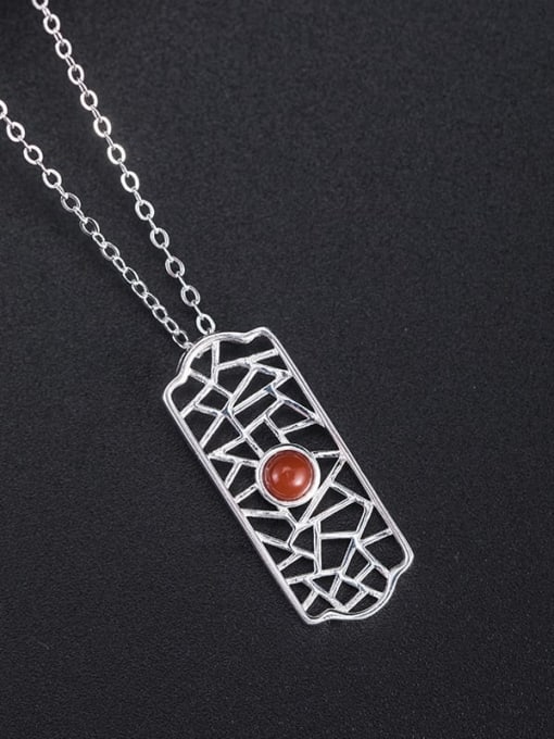 SILVER MI 925 Sterling Silver  Vintage South Red Hollow Partition Necklace 1