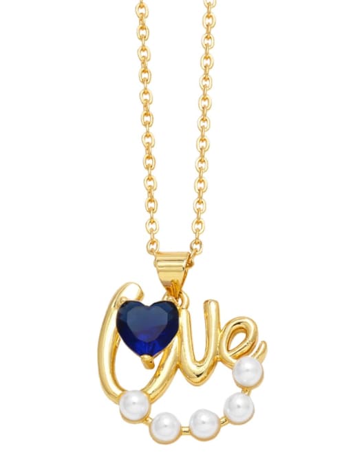 blue Brass Imitation Pearl Letter Minimalist Necklace