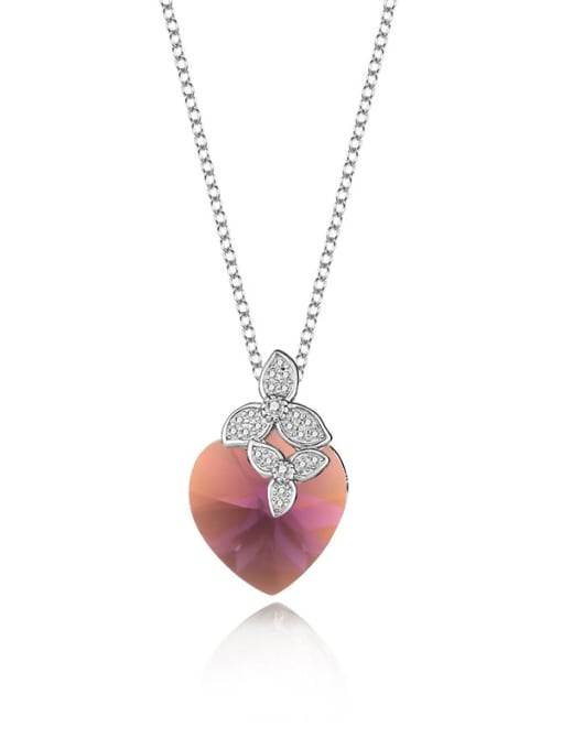 JYXZ 008 (purple) 925 Sterling Silver Austrian Crystal Heart Dainty Necklace