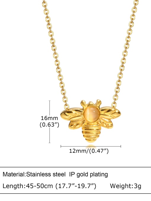 CONG Stainless steel Cats Eye Bee Vintage Necklace 1