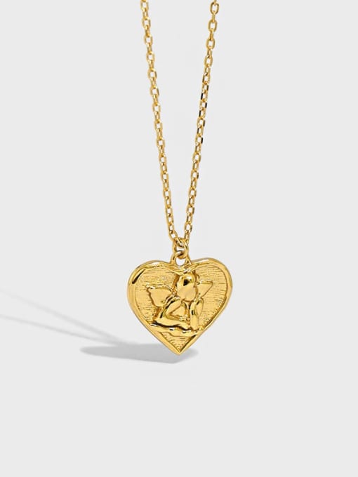DAKA 925 Sterling Silver Heart  angel Vintage pendant Necklace 0