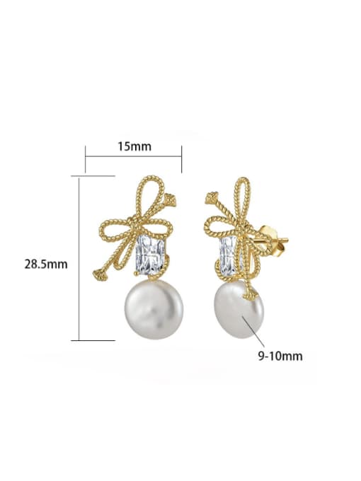 RINNTIN 925 Sterling Silver Imitation Pearl Bowknot Vintage Drop Earring 2