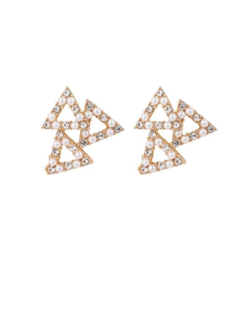 Girlhood Brass Imitation Pearl White Geometric Cute Stud Earring 1