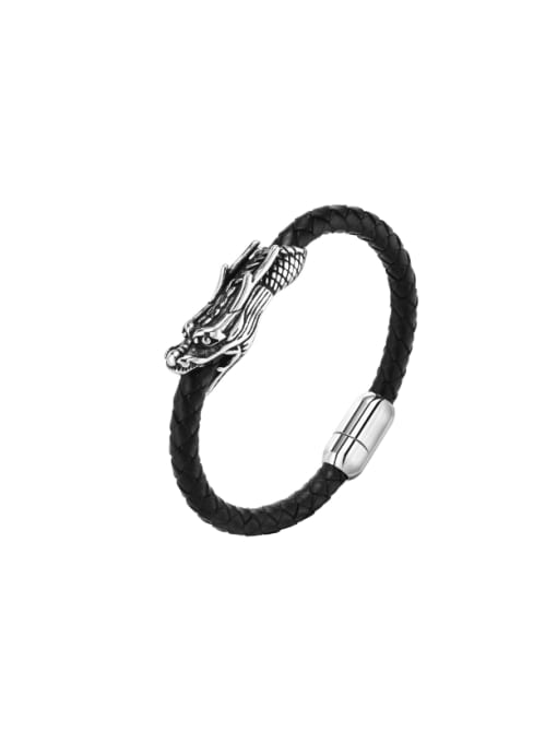 CONG Stainless steel Artificial Leather Dragon Hand Hip Hop Band Bangle