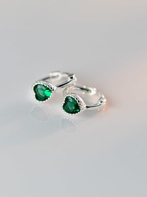 Green 925 Sterling Silver Cubic Zirconia Heart Dainty Huggie Earring