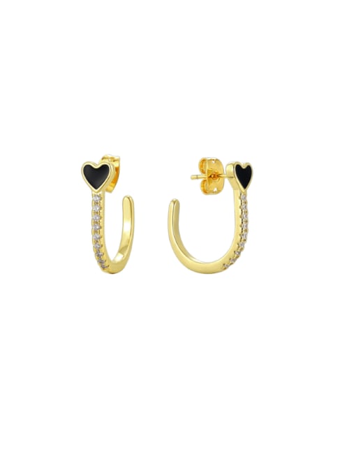 Gold Love Dropping Oil Zircon Earrings Brass Cubic Zirconia Geometric Dainty Stud Earring