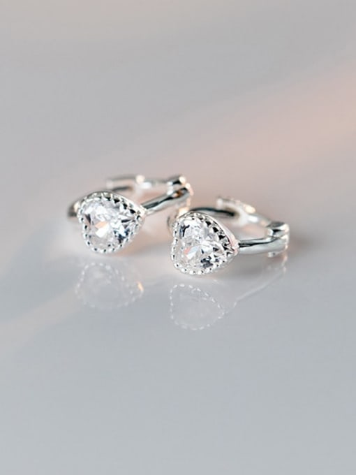 White 925 Sterling Silver Cubic Zirconia Heart Dainty Huggie Earring