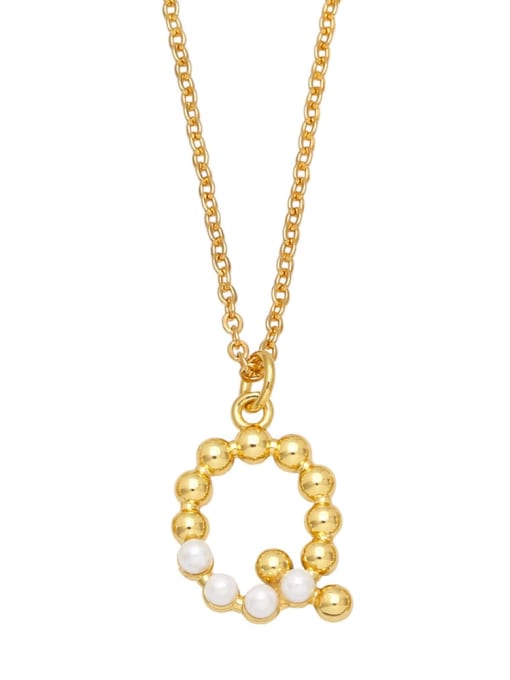 Q Brass Imitation Pearl Letter Minimalist Necklace