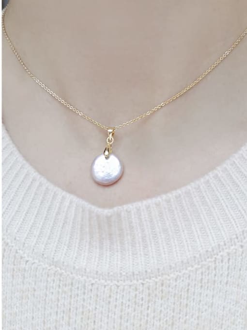 gold Brass Freshwater Pearl Geometric Minimalist Buttons Pendant Necklace