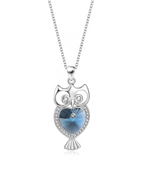 JYXZ 050 (denim) 925 Sterling Silver Austrian Crystal Owl Classic Necklace