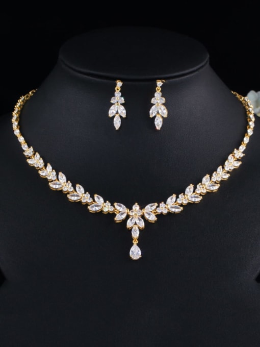L.WIN Brass Cubic Zirconia Luxury Earring and Necklace Set 0