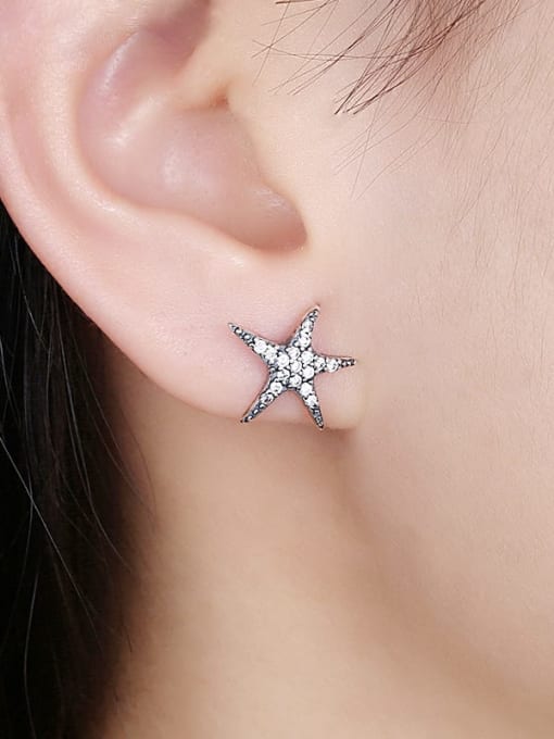 BeiFei Minimalism Silver 925 Sterling Silver Cubic Zirconia Sea Star Minimalist Stud Earring 1