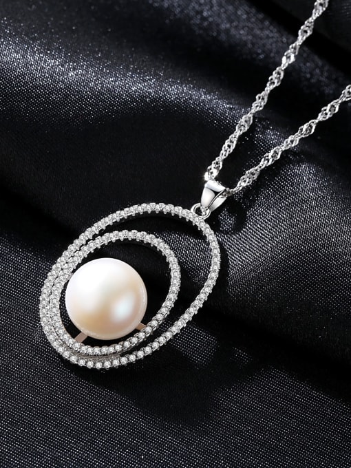 CCUI 925 Sterling Silver Freshwater Pearl Fashion zircon oval pendant  Necklace 1