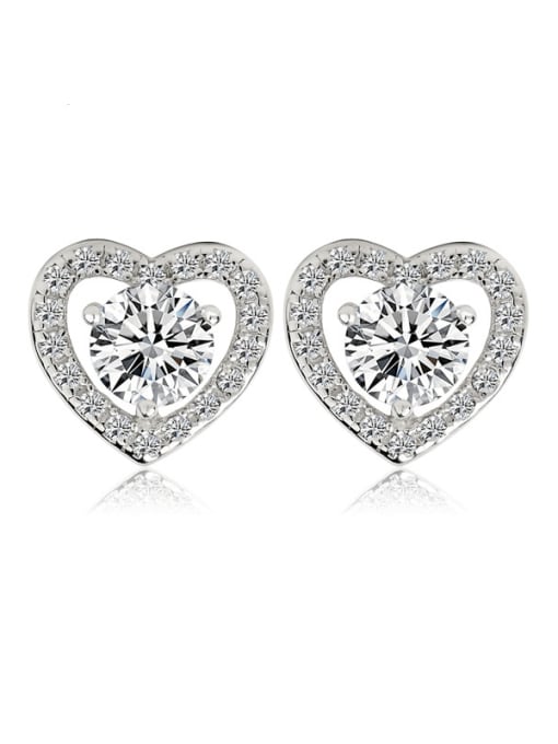 BLING SU 925 Sterling Silver Cubic Zirconia Heart Minimalist Stud Earring 1