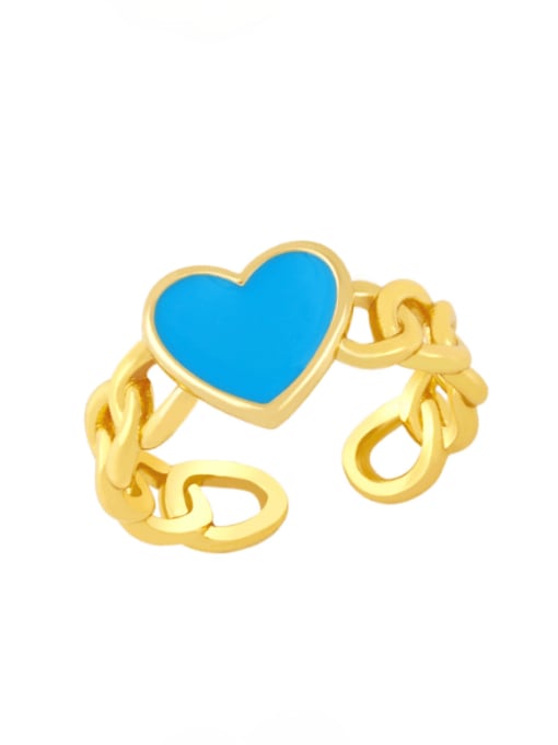 blue Brass Enamel Heart Vintage Band Ring