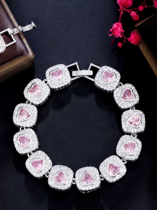 Pink Brass Cubic Zirconia Multi Color Geometric Heart Luxury Bracelet